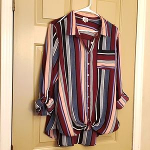 Dress Barn XL button up multi color striped blouse